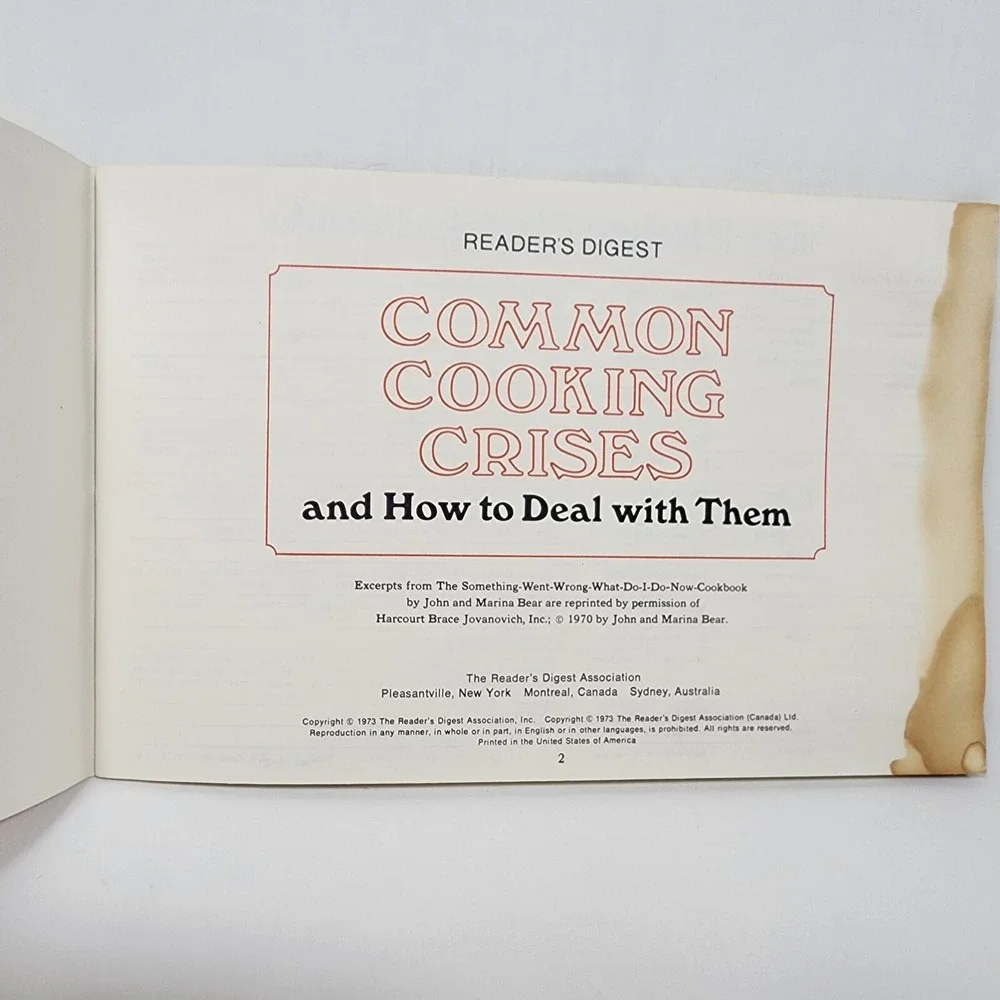 VINTAGE Reader's Digest Common Cooking Crises & How to Deal w/ Them Booklet 1973